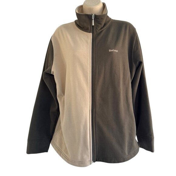 Barbour Women's Sz 8 Brown And  Tan Two Toned Full Zip Fleece Lined Jacket - Picture 1 of 12